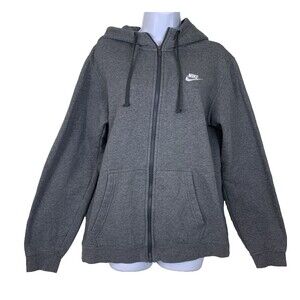 Nike Hoodie Unisex Size M Grey White Swoosh Full Zip Sweatshirt Athleisure